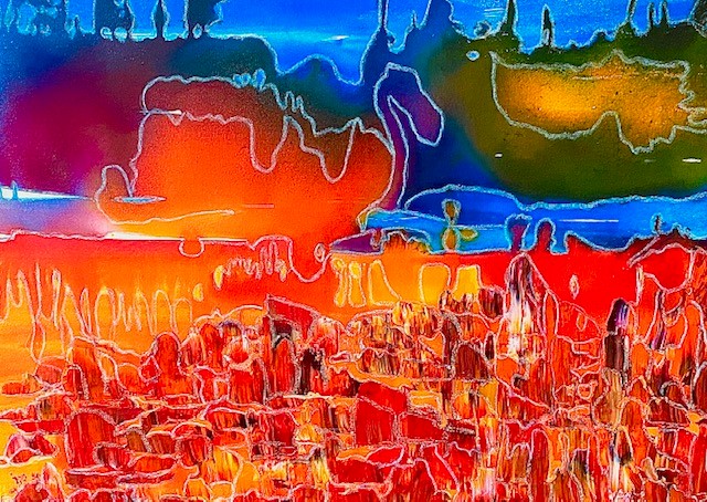 Serie (1) "Geheimnisvoller Himmel über der Sahara", Leinwand, 100 mal 70 cm, Kalligraphietinte, Acrylfarbe und Kreide