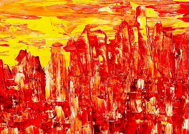 "Flirrende Hitze über der Sahara", Leinwand, 70mal 100cm, Acrylfarbe und Kreide