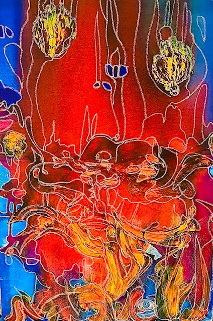Serie "Feuersbrunst und Flut", Leinwand, 70mal 100cm, Kalligraphietinte, Acrylfarbe und Kreide